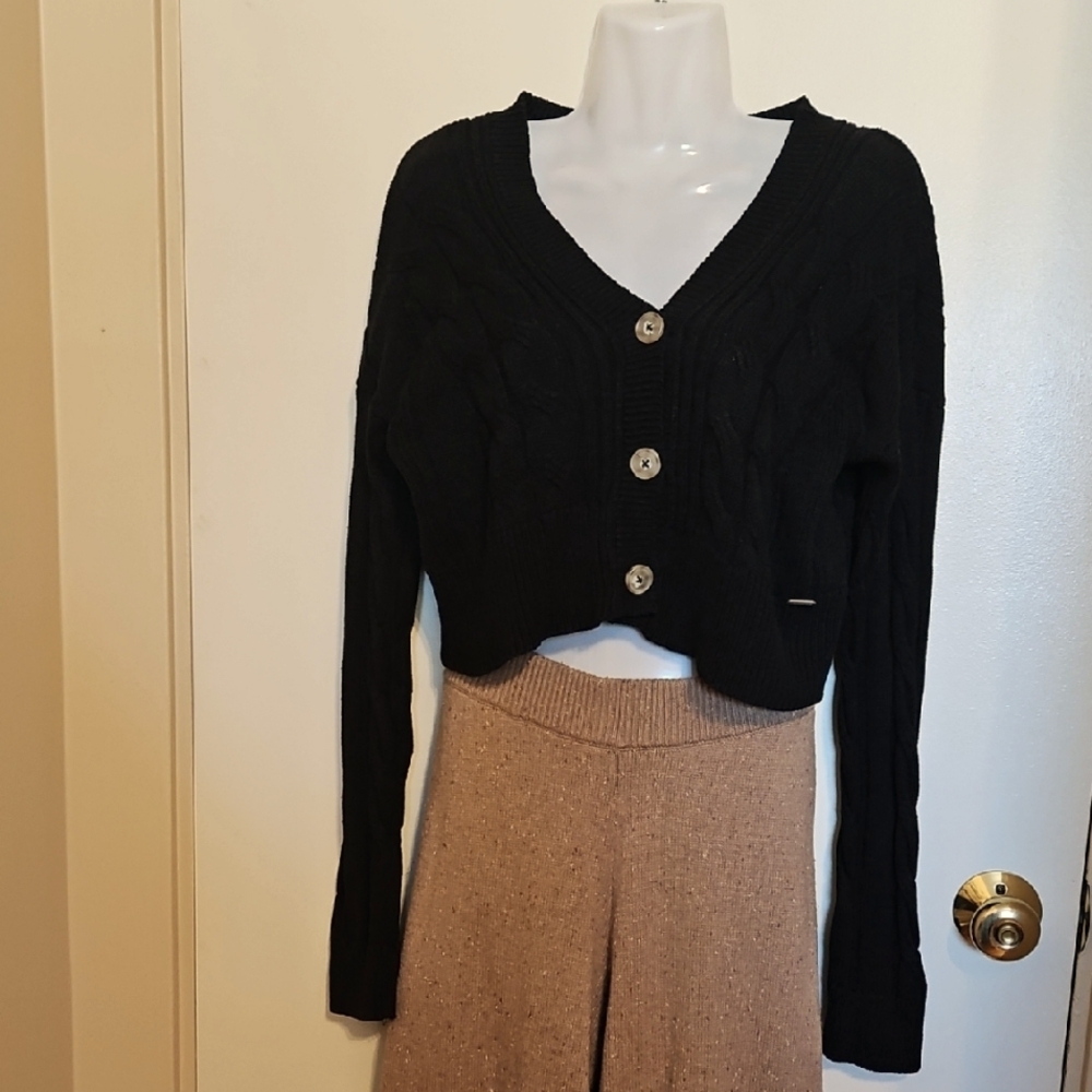 Aeropostale Black Cable Knit Cardigan Sweater